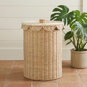 Wicker Laundry <b>Basket</b> With Lid Round Dustproof Clothing Organizer <b>Large</b> Capacity Household Storage For Bedroom Kitchen - Product Image 4