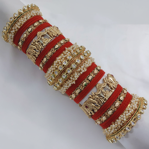 Gold Plated Alloy Pota Stone Pearl Meenakari Velvet <b>Bangles</b> <b>Set</b> Fashion Jewelry for Women Wedding Engagement Festival Party - Product Image 2