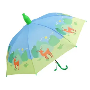 Kid Rain Coat/umbrella Stick Digital Long Handle Pastel 8 Rib Straight Umbrella With Bag