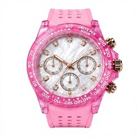 Montre chronographe analogique transparente rose personnalisée avec logo, directement de l'usine, pour femme, sport, quartz, bracelet en caoutchouc, strass, course automobile
