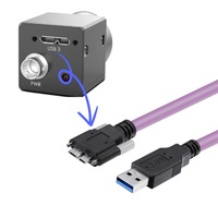 Kabel Data High Flex Micro B Male ke USB 3.0 Tipe A dengan Pengunci Sekrup dan Isolasi PVC untuk Mesin Visi untuk Aplikasi Elektronik