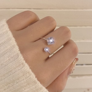 Korean and Japanese style gentle luxury sparkling rhinestone <b>adjustable</b> <b>ring</b>, ins minimalist design, index finger <b>ring</b> band. - Product Image 1