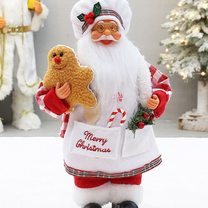 Figuras de Santa Claus y Mamá Claus como chefs, decoraciones navideñas, juego de adornos para interiores, decoración de mesa navideña de felpa roja y blanca - Product Image 2