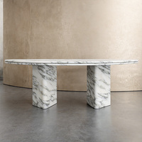 Table à manger en marbre en forme de larme, style Dream Home Organic, double planche en pierre, pour une salle à manger résidentielle moderne haut de gamme