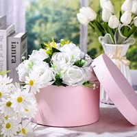Boîte cadeau ronde pliable écologique avec couvercle et ensemble de mousse florale pour fleurs - Fête des Mères, mariages, baby showers
