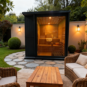 Sauna de Vapor Tradicional Cuadrada para Exteriores de 4-6 Personas, Construcción Interior de Cedro Rojo Canadiense y Exterior de Madera de Hemlock - Product Image 1