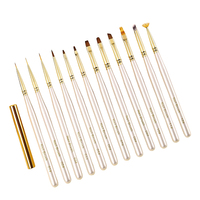 Ensemble de 12 pinceaux à ongles en nylon avec manche métallique, formes liner et ovales, option logo personnalisé pour le nail art professionnel
