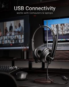 AWATRUE EH05 Wired <b>USB</b>/3.5mm Office Headset with ENC Noise Canceling <b>Mic</b>, Over-Ear Call Center Headphones with Inline Control - Product Image 5