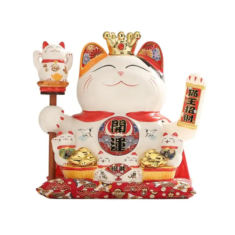 Japanische Keramik Glücks katze Figuren Maneki Neko Elvis 9 Zoll schütteln Hände, um ein Vermögen zu machen