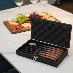 Juego de 6 Cuchillos para Carne de Acero Inoxidable de Lujo <span class=keywords><strong>Laguole</strong></span> con Caja de Madera para Restaurantes y Hoteles - Venta Directa de Fábrica - Product Image 1