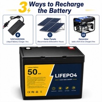 بطارية ليثيوم فوسفات الحديد (LiFePO4) عميقة الدورة 12.8 فولت 50 أمبير ساعة لمركبات التخييم والكرفانات والمنازل المتنقلة وتخزين الطاقة الشمسية خارج الشبكة