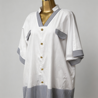 Robe chemise patchwork rayée blanche pour femme, col en V, boutonnée, coupe ample, longue robe maxi, robe décontractée d'été