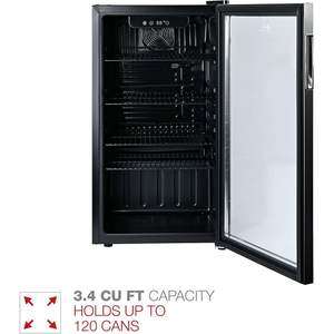 Alera 3.4 Cu. Ft. <b>Electric</b> Beverage <b>Cooler</b> Stainless Steel/Black <b>with</b> Glass Door for Household Hotels and RVs - Product Image 2