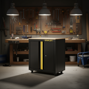 Armoire à outils Stanley Low à 2 portes avec pieds et plateau en bois, unité de rangement - Product Image 3