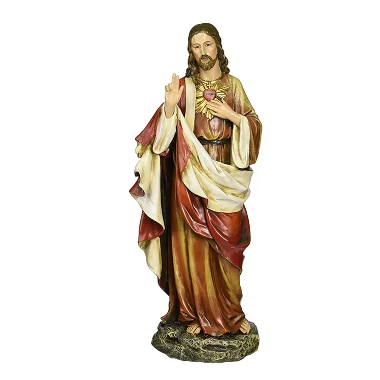Polyresin/ Resin 10.25 Inch Tall Sacred Heart of Jesus Figure, Made of Stone Resin and Hand Painted Statue