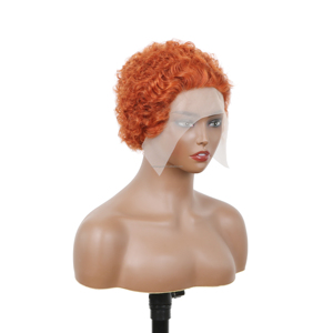 Perruque Courte Pixie Ondulée Bouclée, <span class=keywords><strong>Cheveux</strong></span> Humains Vierges Couleur Miel Gingembre, Faite à la Machine, 13x4 / 4x4 / Sans Dentelle Frontale, Qualité 9A, Moins Chère - Product Image 3