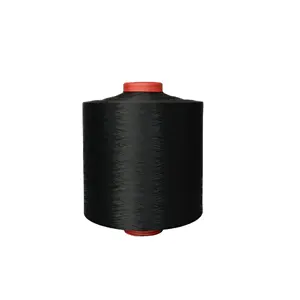 Fio de poliéster 75D/36F preto cru com bom crimpagem, filamento de padrão de corante para tricô e tecelagem circular, material reciclado