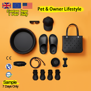 Kit de style de vie tout-en-un noir personnalisé à faible MOQ pour propriétaires et animaux de compagnie : Claquettes EVA pour hommes avec ensemble d'accessoires assortis pour animaux de compagnie - Product Image 1