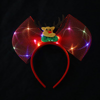 Serre-tête lumineux LED de Noël avec bois de cerf, clochette et Père Noël pour déguisement de fête pour enfants