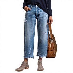 Nuevos Jeans Joker Rectos con Lavado Claro y Agujeros, Estilo Urbano para Mujer, Tendencia Transfronteriza en Europa y EE. UU., Sin Elástico - Product Image 1