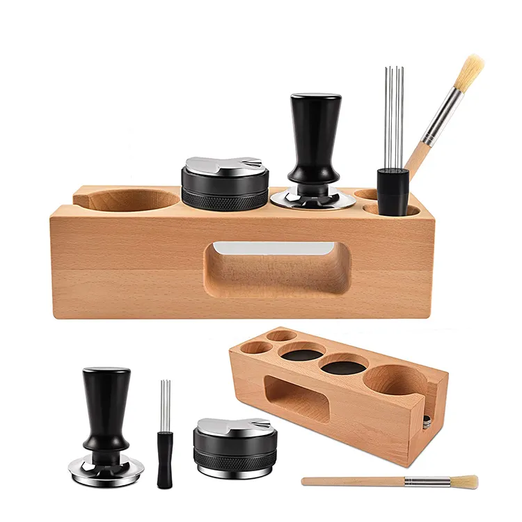 Espresso Accessories EWDT Tool Espresso Distribution Tools Wooden Holder Custom Wood Products Coffee Tamper Station PS Brown 71g