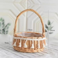 Panier à fleurs en rotin fait main bleu saule avec couvercle, panier en bois avec poignée pour la décoration intérieure
