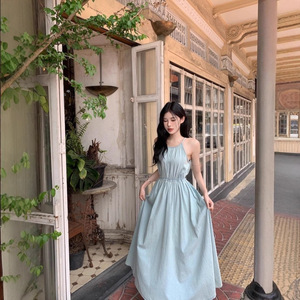 Women's Summer Vacation Beach Dress Off Shoulder Sleeveless Floor Length Empire Waist Solid Color Breathable Dress - Product Image 3
