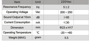 Alarme sonore piézoélectrique active intermittente à haut niveau sonore 85 dB 2317 <span class=keywords><strong>23</strong></span>*17 mm 220Vac pour alarmes, buzzers, sirènes - Product Image 2
