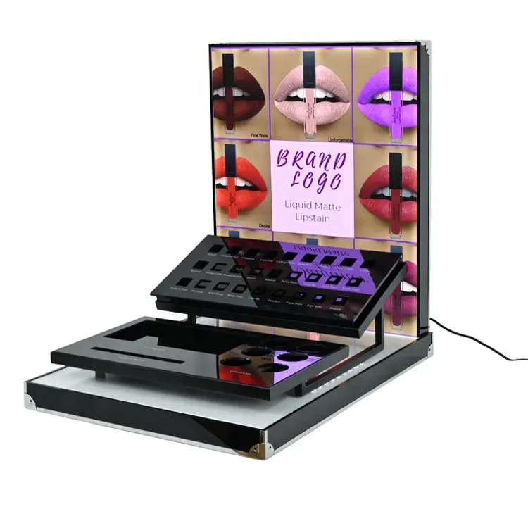 Estante de exhibición de la tienda de cosméticos APEX, soporte de exhibición de maquillaje de lápiz labial, soporte de exhibición de cosméticos con luz Led