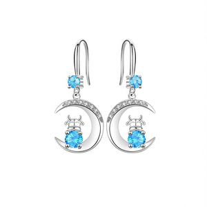 Boucles d'oreilles en argent 925 avec pendentif lune et strass en cristal bleu pour femmes, bijoux mignons à porter au quotidien - Product Image 1