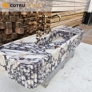 Vasque murale en marbre Calacatta Viola sculptée à la main, personnalisée et <span class=keywords><strong>de</strong></span> <span class=keywords><strong>luxe</strong></span>, pour salle <span class=keywords><strong>de</strong></span> bain décorative ou salle d'eau. - Product Image 6