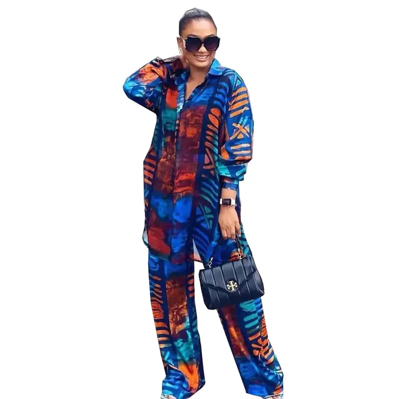 Conjunto de roupa africana para mulheres, duas peças, top e calça dashiki, roupas casuais femininas para festa