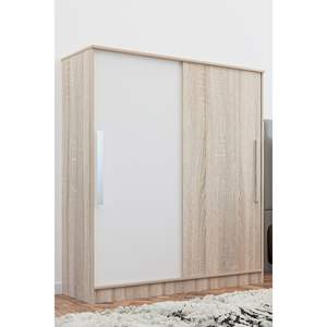 Armoire convertible multi-étagères Zambak Sonoma blanche avec portes coulissantes modernes et tringle à vêtements pliable pour ateliers - Product Image 1