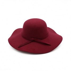 Cheap Custom Solid Color Wide Brim Wool <b>Felt</b> Fedora <b>Hats</b> <b>Women</b> Character Casual Ribbon & Rope All Seasons - Product Image 4