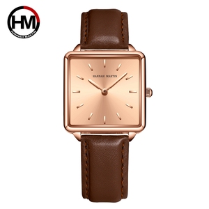 Montre analogique pour femmes en acier inoxydable étanche de la marque HANNAH MARTIN, avec logo personnalisé, élégante, bracelet en cuir véritable - Product Image 3