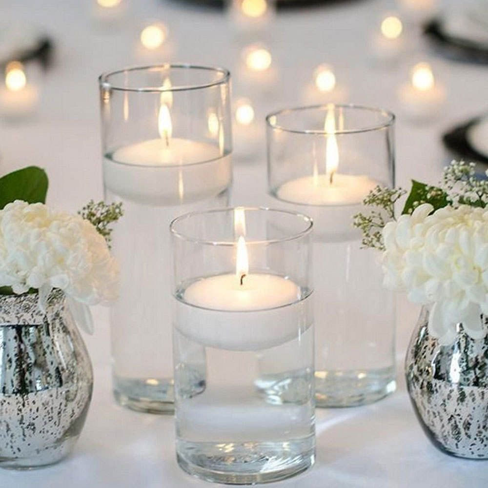 Décoration d'eau de mariage grands bocaux à bougies grand cylindre de verre vide clair bougeoirs flottants eau