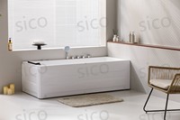 Baignoire de massage rectangulaire SICO en acrylique avec 6 jets, robinet cascade et accoudoirs, 1,2-1,8 m, pour hôtels et villas