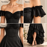 Robe de soirée personnalisée pour femme en satin, col cœur froncé, épaules dénudées, jupe asymétrique à volants superposés, taille ajustée