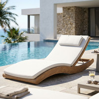Chaise longue de plage moderne en teck en forme de S, résistante aux intempéries, pour piscine, usage intensif pour les centres de villégiature