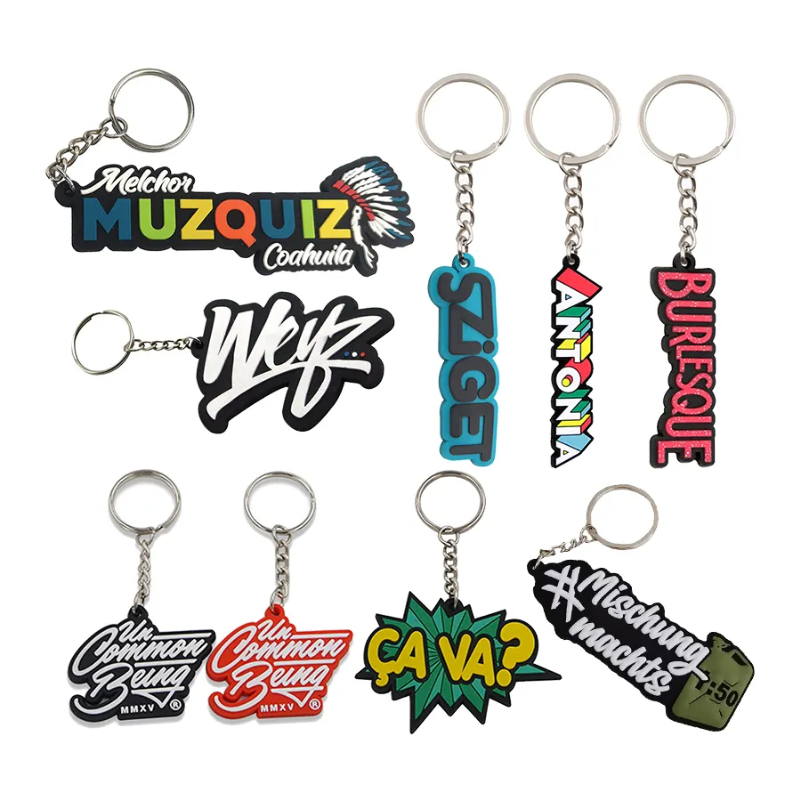 No minimum Custom logo 3D PVC Embossed hotel key chain Rubber Keychain Soft PVC rubber keyring with brand name