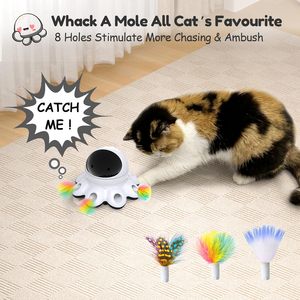 Giocattolo Laser per Gatti 2-in-1 Interattivo Automatico con 8 Fori, Attivazione a Movimento, Gioco Whack-a-Mole con Piuma, Ricaricabile USB per Esercizio Indoor - Product Image 4