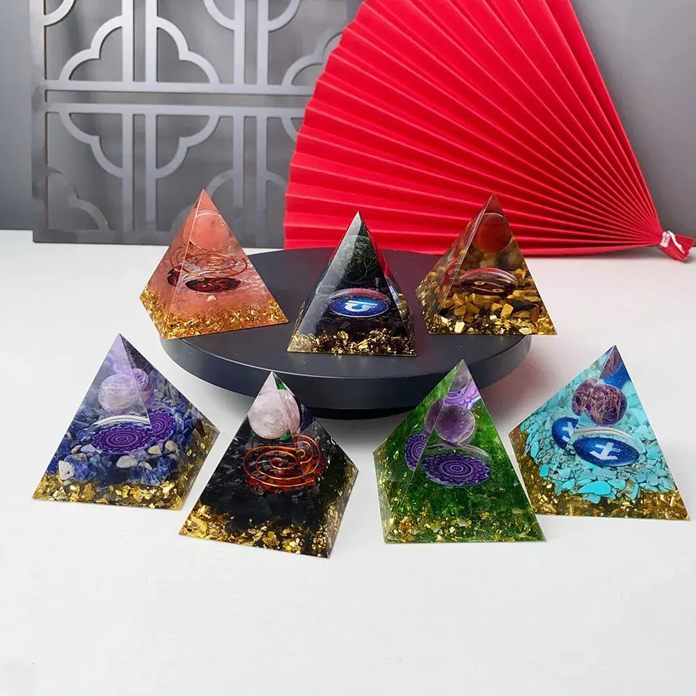 Quartz naturel énergie Orgonite pyramide cristal puces péridot Reiki Chakra maison Maditation décoration cadeaux de noël