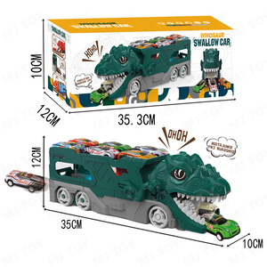 Camion de stockage 2 en 1 Jouet de déglutition <span class=keywords><strong>T</strong></span>-<span class=keywords><strong>Rex</strong></span> transformé avec 6 voitures coulissantes Piste de course Voiture dévorante de dinosaures - Product Image 1
