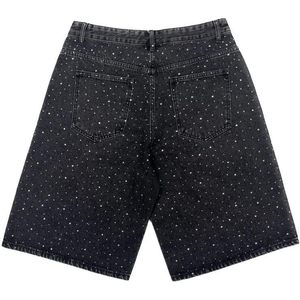 Pantalones Cortos de Mezclilla Holgados Personalizados para Hombre, Negros con Pedrería, de Cintura Alta, Pierna Recta, Estilo Casual Urbano - Product Image 4