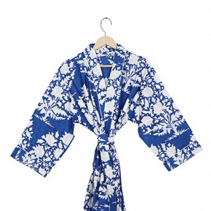 Kimono Indio Elegante 100% Algodón para Mujer, Cuello en V, Cierre con Cinturón, Largo Completo, Suave, Transpirable, de Secado Rápido, Estampado Floral, Verano - Product Image 3