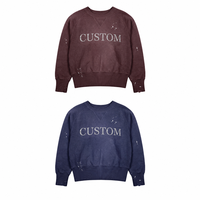 Sweat-shirt à col rond pour homme avec logo personnalisé, effet délavé, patchwork, faux col, fabrication OEM ODM, streetwear, haut à manches courtes, vêtements personnalisés