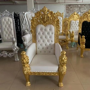 Chaises de trône d'or moins chères de roi et de dos haut chaise de mariage de luxe royale pour le banquet de chaise d'hôtel antique de marié et de mariée - Product Image 2