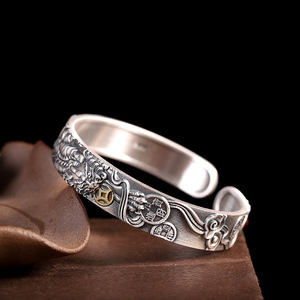 Bracciale in Argento Puro 999 per Uomo, Stile Retrò Opaco con Intarsi in Rame e Corniola, Apertura a Drago, Punk Rock Hip Hop - Product Image 2