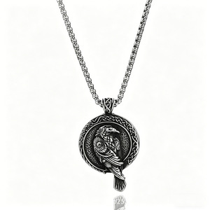 Yunnique-collar unisex con colgante de cuervo vikingo de mitología nórdica, diseño de nudo celta de acero inoxidable, joyería de regalo - Product Image 1