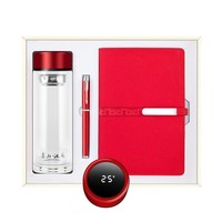 Haute qualité affichage de la température bouteille en verre exquis cahier métal stylo cadeau ensemble affaires promotionnel entreprise cadeau ensemble